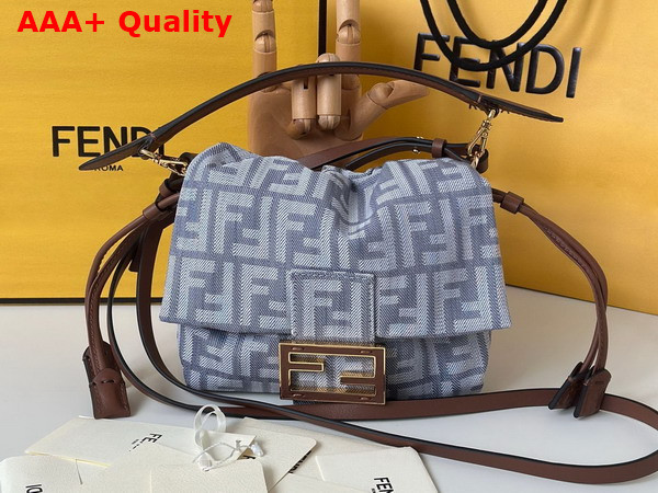Fendi Mamma Baguette Small Blue Denim Effect FF Jacquard Mini Bag Replica