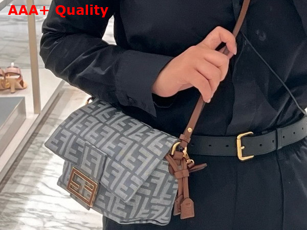 Fendi Mamma Baguette Small Blue Denim Effect FF Jacquard Mini Bag Replica