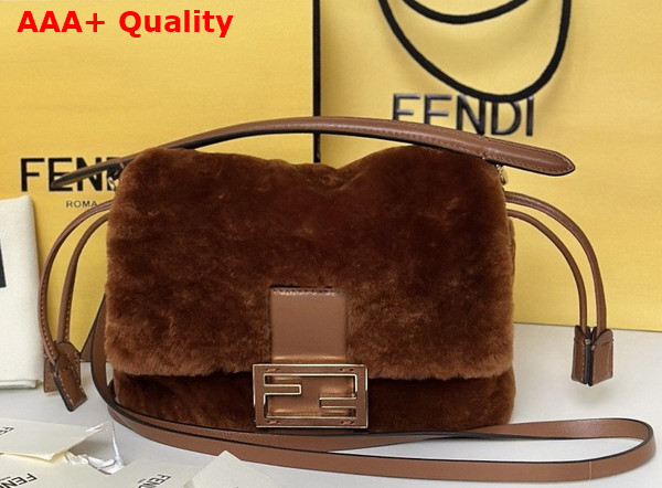 Fendi Mamma Baguette Small Brown Shearling Mini Bag Replica