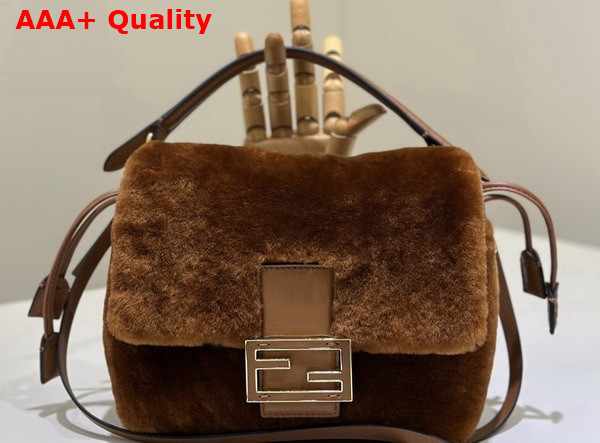Fendi Mamma Baguette Small Brown Shearling Mini Bag Replica