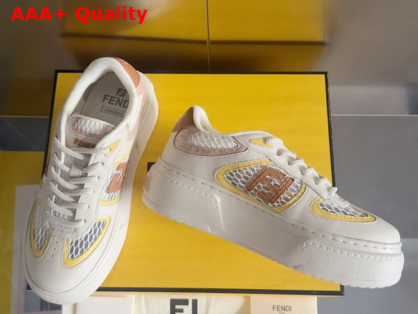 Fendi Match Cream Leather and Mesh Platform Low Tops Yellow Replica