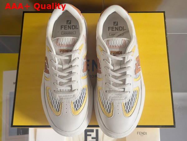Fendi Match Cream Leather and Mesh Platform Low Tops Yellow Replica
