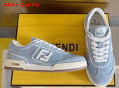 Fendi Match Light Blue Denim Fabric and Suede Low Tops Replica