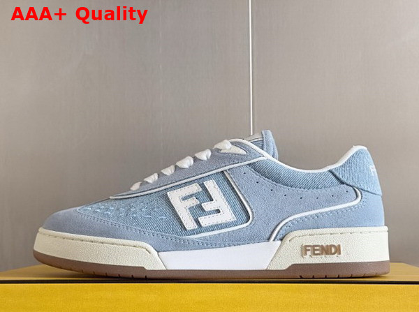 Fendi Match Light Blue Denim Fabric and Suede Low Tops Replica