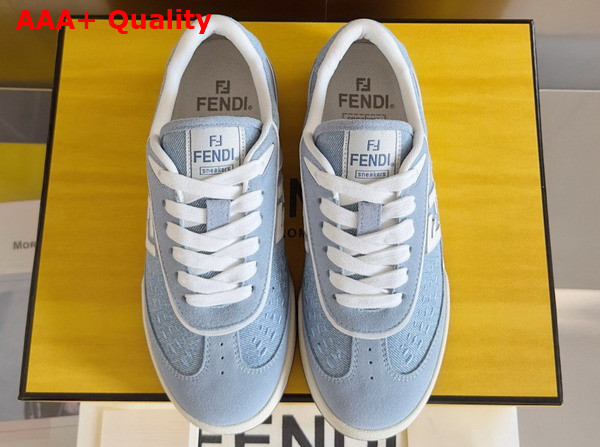 Fendi Match Light Blue Denim Fabric and Suede Low Tops Replica