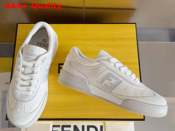 Fendi Match White Denim Fabric and Suede Low Tops Replica