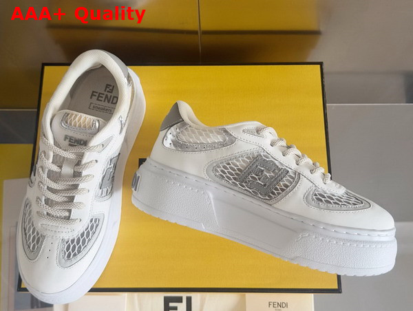 Fendi Match White Leather and Mesh Platform Low Tops Gray Replica