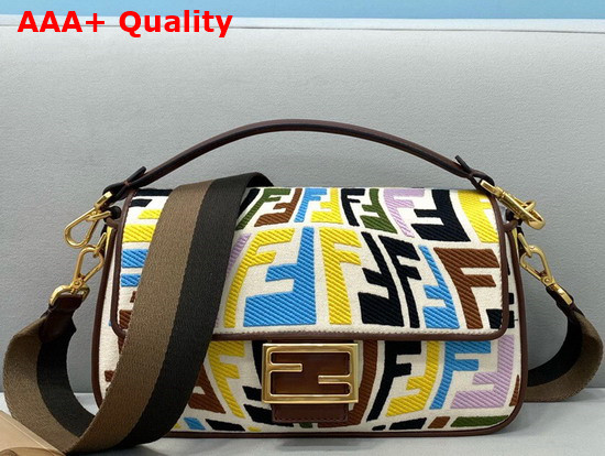 Fendi Medium Baguette Bag Made of Canvas with an Embossed Embroidered Multicolor FF Fish Eye Motif Replica