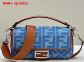 Fendi Medium Baguette Bag in Light Blue Denim with FF Embroidery Replica