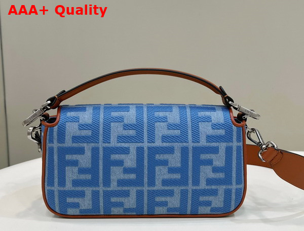 Fendi Medium Baguette Bag in Light Blue Denim with FF Embroidery Replica