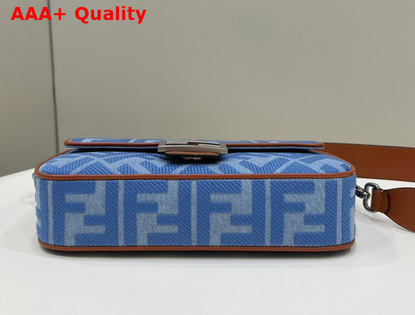 Fendi Medium Baguette Bag in Light Blue Denim with FF Embroidery Replica