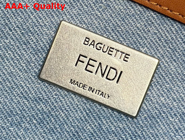 Fendi Medium Baguette Bag in Light Blue Denim with FF Embroidery Replica