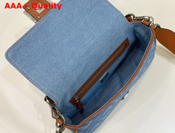 Fendi Medium Baguette Bag in Light Blue Denim with FF Embroidery Replica