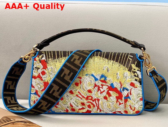 Fendi Medium Baguette Bag in Multicolor Embroidered Canvas and Sequins Replica