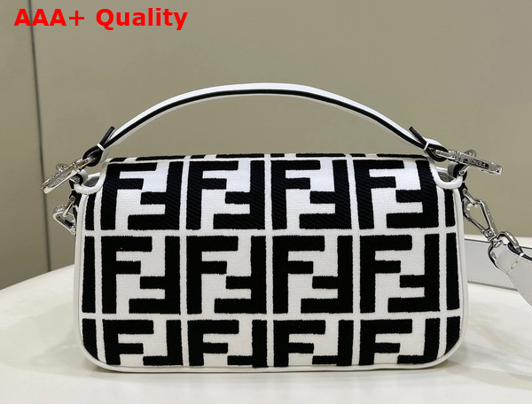 Fendi Medium Baguette Bag in White Canvas with Black FF Motif Replica