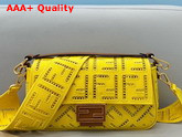 Fendi Medium Baguette Bag in Yellow Canvas with a Jour Embroidered FF Motif Replica