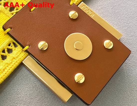 Fendi Medium Baguette Bag in Yellow Canvas with a Jour Embroidered FF Motif Replica