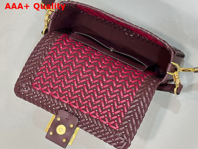 Fendi Medium Baguette Woven Leather Bordeaux and Red Replica