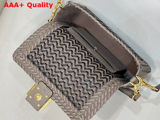 Fendi Medium Baguette Woven Leather Dove Gray and Black Replica