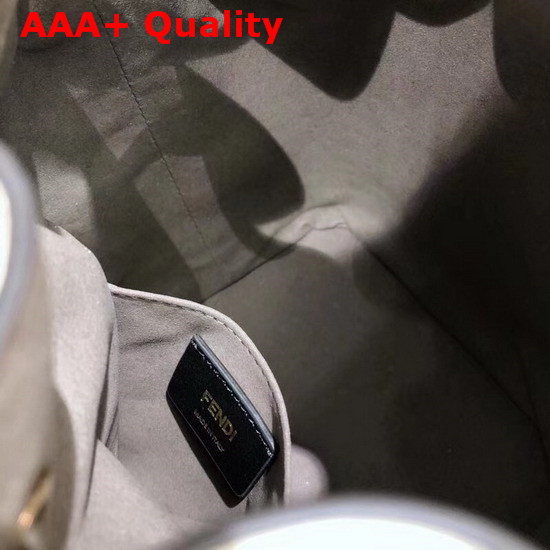 Fendi Medium Mon Tresor Bucket Bag in White with Blue Fendi Stamp Patch Replica