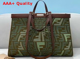 Fendi Medium Peekaboo X Tote Bag Made of Dark Green Canvas with an Embossed Embroidered FF Fish Eye Motif Replica