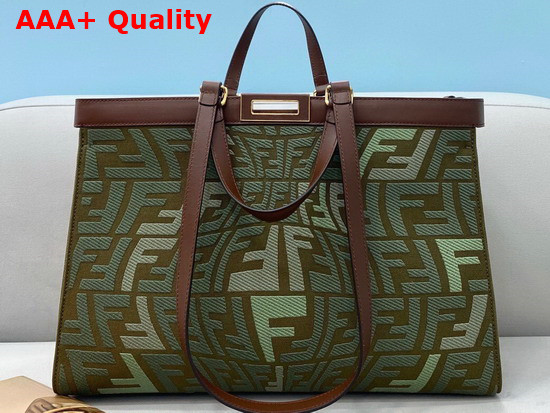 Fendi Medium Peekaboo X Tote Bag Made of Dark Green Canvas with an Embossed Embroidered FF Fish Eye Motif Replica