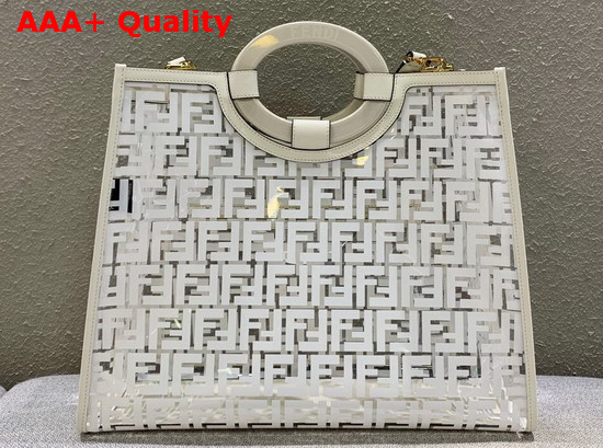 Fendi Medium Runaway Shopper PU FF Motif Printed in White Replica