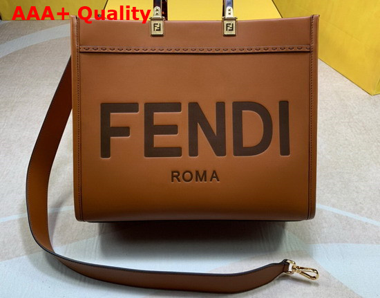 Fendi Medium Sunshine Shopper Bag Made Rrom Brown Leather with Heat Stamped FENDI ROMA and Stiff Tortoiseshell Plexiglass Handles Replica