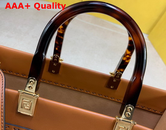 Fendi Medium Sunshine Shopper Bag Made Rrom Brown Leather with Heat Stamped FENDI ROMA and Stiff Tortoiseshell Plexiglass Handles Replica