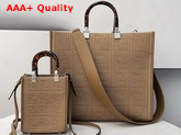 Fendi Medium Sunshine Shopper Bag Made of Beige Technical Mesh with 3D Texture FF Motif and Stiff Tortoiseshell Effect Plexiglass Handles Replica