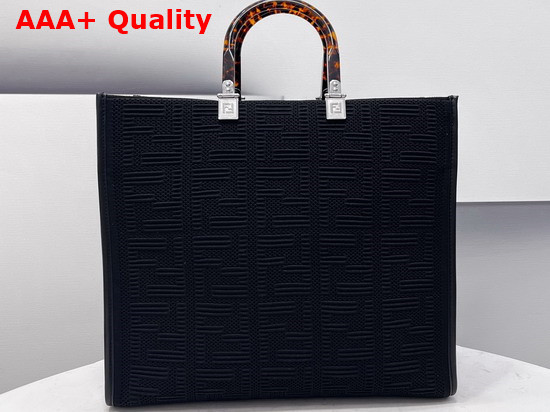 Fendi Medium Sunshine Shopper Bag Made of Black Technical Mesh with 3D Texture FF Motif and Stiff Tortoiseshell Effect Plexiglass Handles Replica
