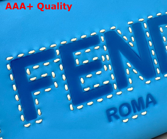Fendi Medium Sunshine Shopper Bag Made of Blue Leather with Hot Stamped FENDI ROMA Embellished with Macro Hand Stitching Replica