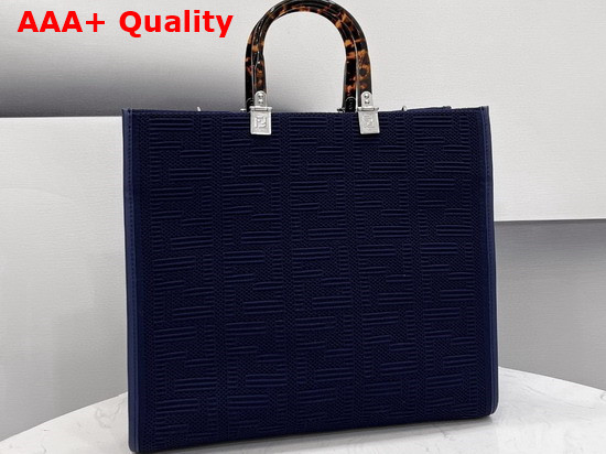 Fendi Medium Sunshine Shopper Bag Made of Blue Technical Mesh with 3D Texture FF Motif and Stiff Tortoiseshell Effect Plexiglass Handles Replica
