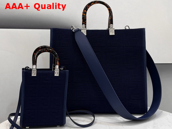 Fendi Medium Sunshine Shopper Bag Made of Blue Technical Mesh with 3D Texture FF Motif and Stiff Tortoiseshell Effect Plexiglass Handles Replica
