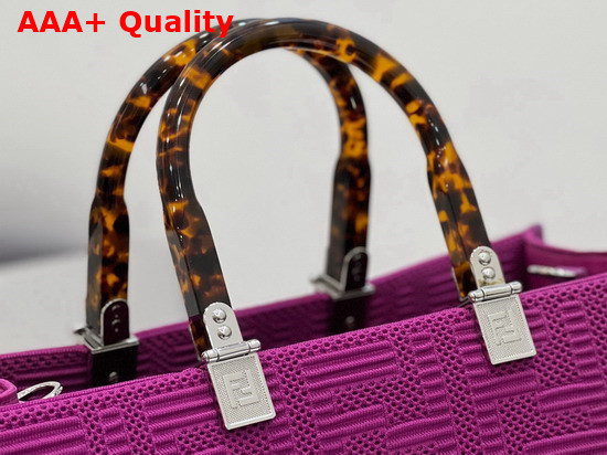 Fendi Medium Sunshine Shopper Bag Made of Purple Technical Mesh with 3D Texture FF Motif and Stiff Tortoiseshell Effect Plexiglass Handles Replica