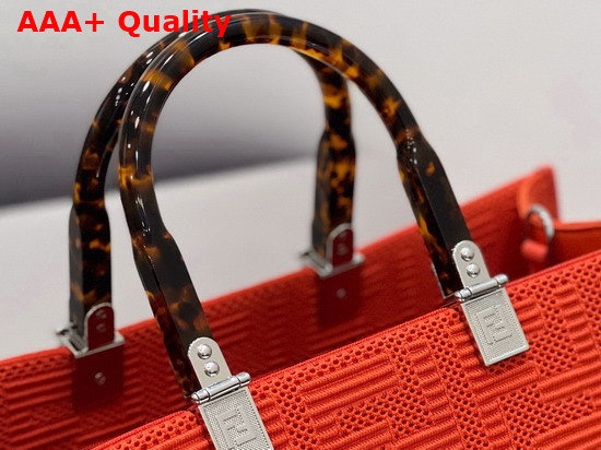 Fendi Medium Sunshine Shopper Bag Made of Red Technical Mesh with 3D Texture FF Motif and Stiff Tortoiseshell Effect Plexiglass Handles Replica