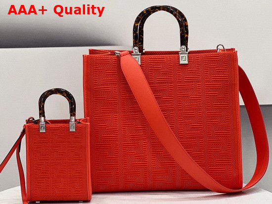 Fendi Medium Sunshine Shopper Bag Made of Red Technical Mesh with 3D Texture FF Motif and Stiff Tortoiseshell Effect Plexiglass Handles Replica