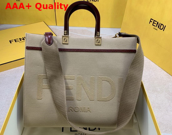 Fendi Medium Sunshine Shopper Bag in Khaki Canvas Replica