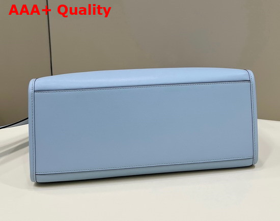 Fendi Medium Sunshine Shopper Bag in Light Blue Leather with Hot Stamped FENDI ROMA Print Replica