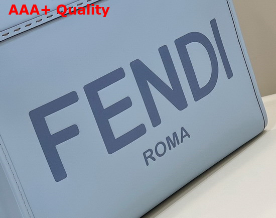Fendi Medium Sunshine Shopper Bag in Light Blue Leather with Hot Stamped FENDI ROMA Print Replica