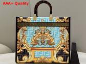Fendi Medium Sunshine Shopper in Black Leather with Versace Baroque Print Replica