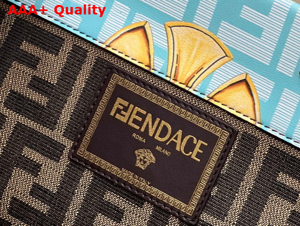 Fendi Medium Sunshine Shopper in Black Leather with Versace Baroque Print Replica