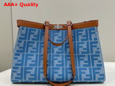 Fendi Medium X Tote Bag in Light Blue Denim with FF Embroidery Replica