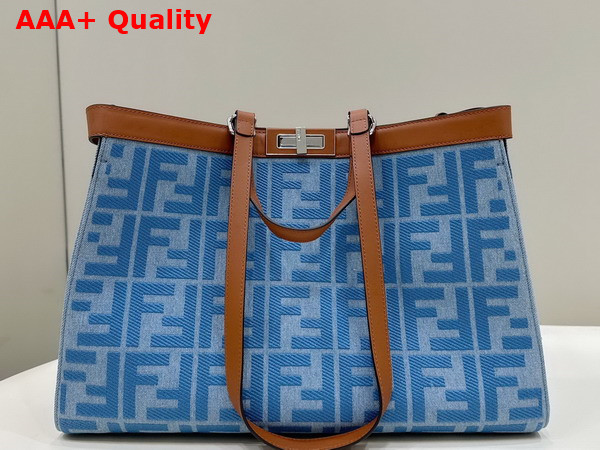 Fendi Medium X Tote Bag in Light Blue Denim with FF Embroidery Replica