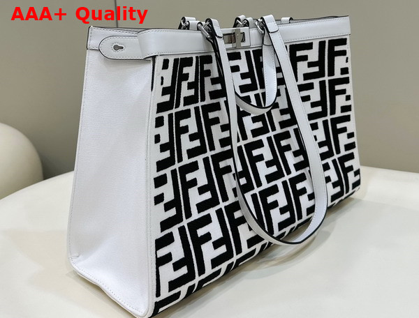 Fendi Medium X Tote Bag in White Canvas with FF Embroidery Replica