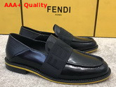 Fendi Men Loafers in Black Glazed Calfskin with Stretch FENDI Band at the Ankle Replica