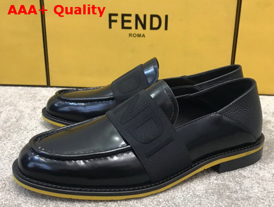 Fendi Men Loafers in Black Glazed Calfskin with Stretch FENDI Band at the Ankle Replica