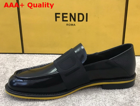 Fendi Men Loafers in Black Glazed Calfskin with Stretch FENDI Band at the Ankle Replica