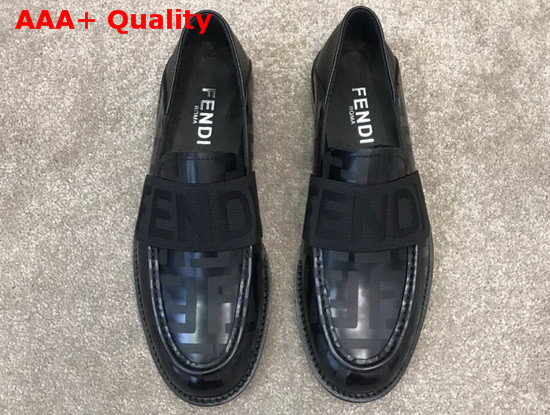 Fendi Men Loafers in Black Printed Calfskin with Stretch FENDI Band at the Ankle Replica