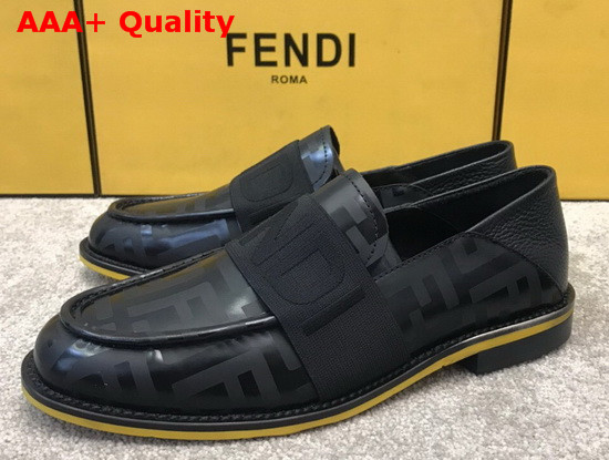 Fendi Men Loafers in Black Printed Calfskin with Stretch FENDI Band at the Ankle Replica